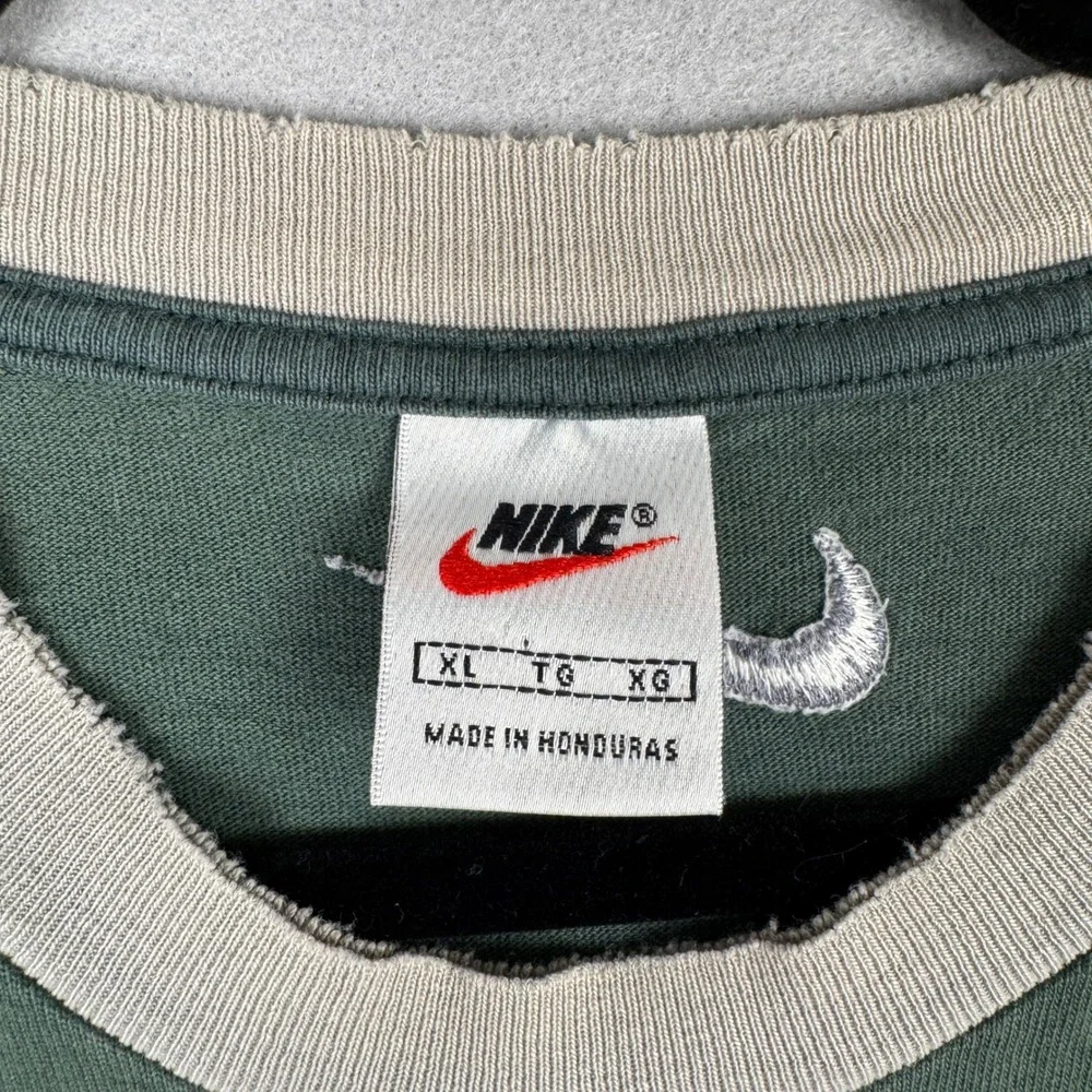 Vintage Y2K Nike Ringer T Shirt Mens XL Green Embroidered Center Swoosh 90s - Picture 2 of 9